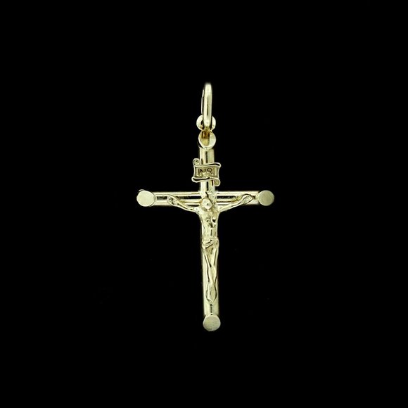 Real 10K Yellow Gold Diamond Cut INRI Cross Pendant